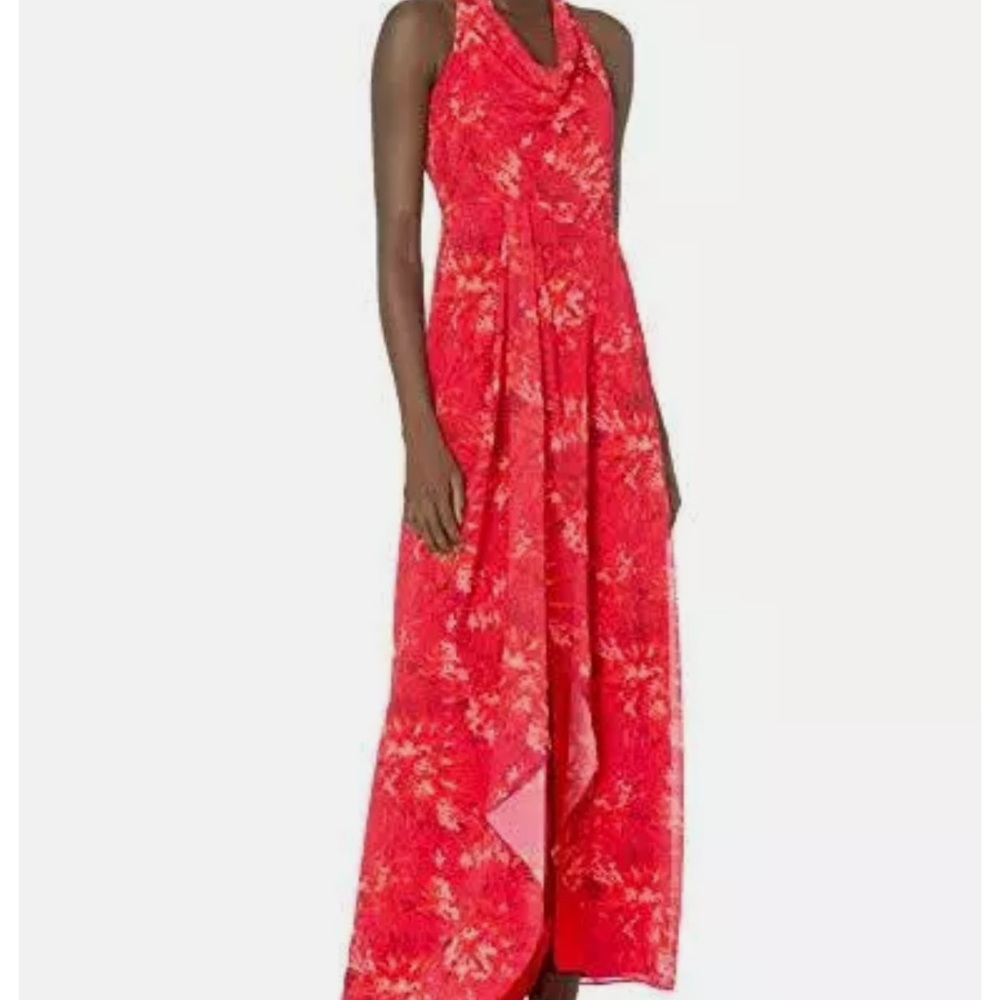 Halston Heritage Kaleidoscope Print Cowl Halter Gown - Picture 1 of 11